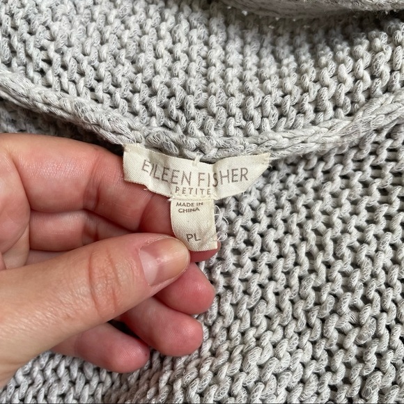 Eileen Fisher Light Gray Cotton Linen Knit Short Sleeve Open Cardigan Sweater PL - Picture 5 of 8